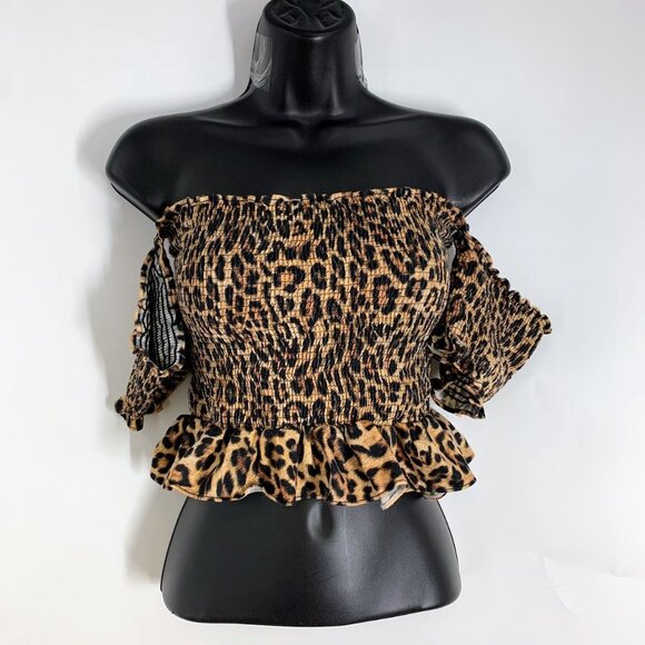 Peixoto Women's‎ Off Shoulder Animal Print Cropped Off Shoulder Top Size M - Picture 1 of 14